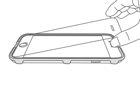 揭下保护膜上的保护贴,将保护膜对其贴膜器内框一边轻轻放下。,iPhone 7 Plus,全覆盖抗蓝光玻璃膜